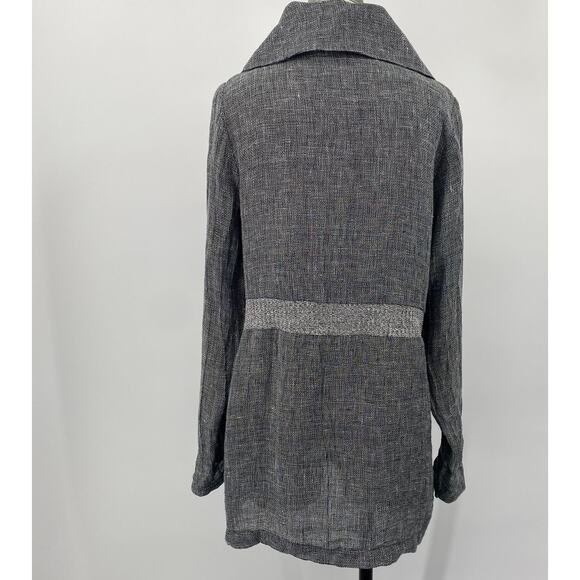 Fenini Linen Jacket Button Down Wide Collared Longline Pockets Grey Womens XS - Picture 6 of 8